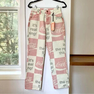 NWT Free People Rollas Original Straight Jeans High Rise Denim Print Coca Cola